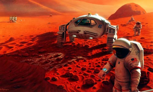 艺术家对人类探索火星的想象。