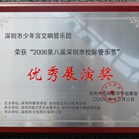 2006年12月管乐团荣获第八届深圳市校际管乐节优秀展演奖